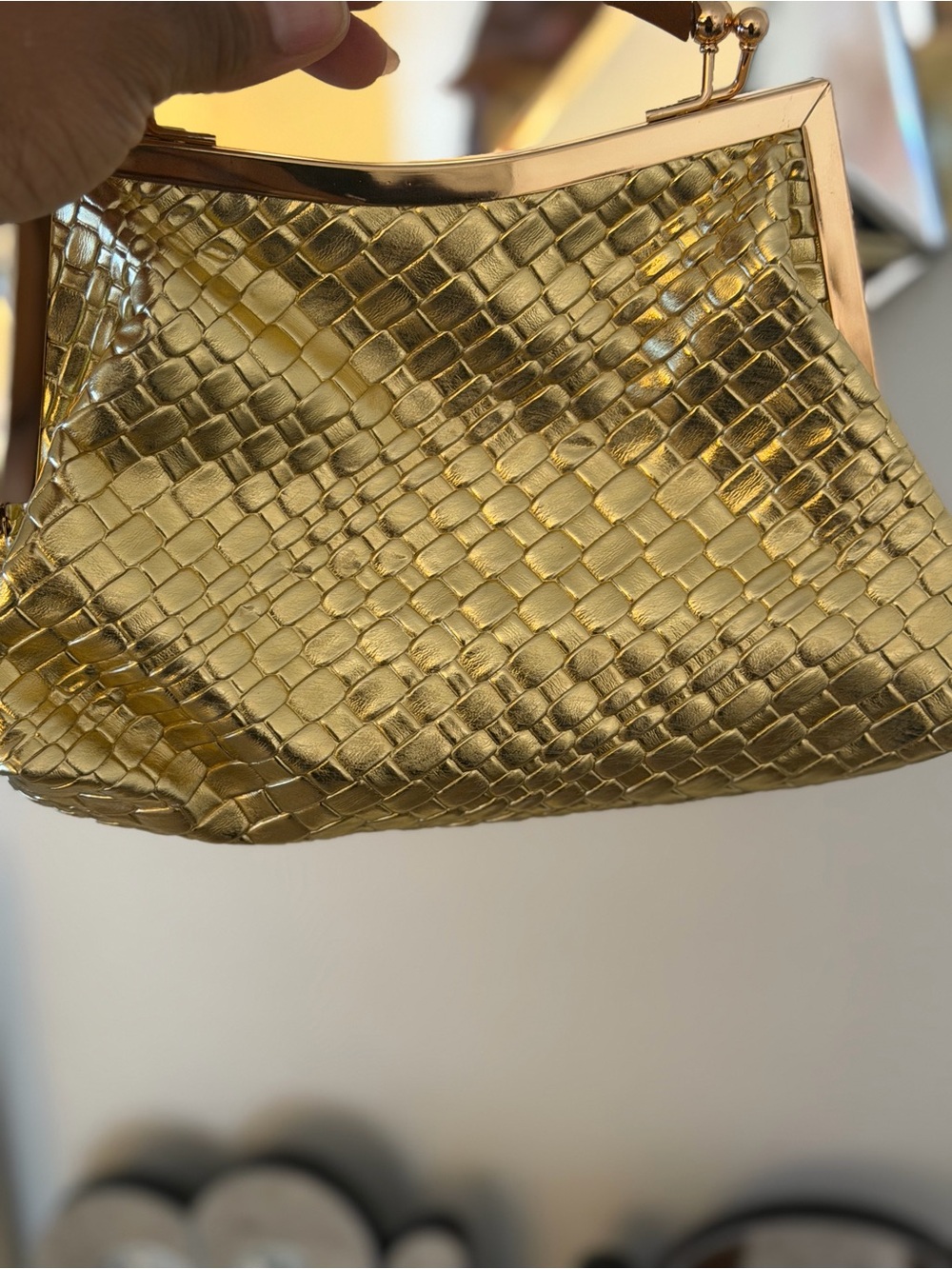 Metallic Gold Woven Kiss-Lock Clutch